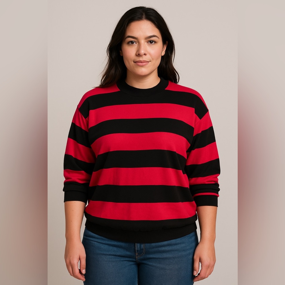 Vintage 80s CRAVINGS New York Red & Black Striped Sweatshirt Size M Made in USA